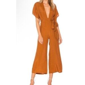 Faithfull The Brand Cedric Wide Leg Jumpsuit Plunge Neck Size‎ 6 / Medium